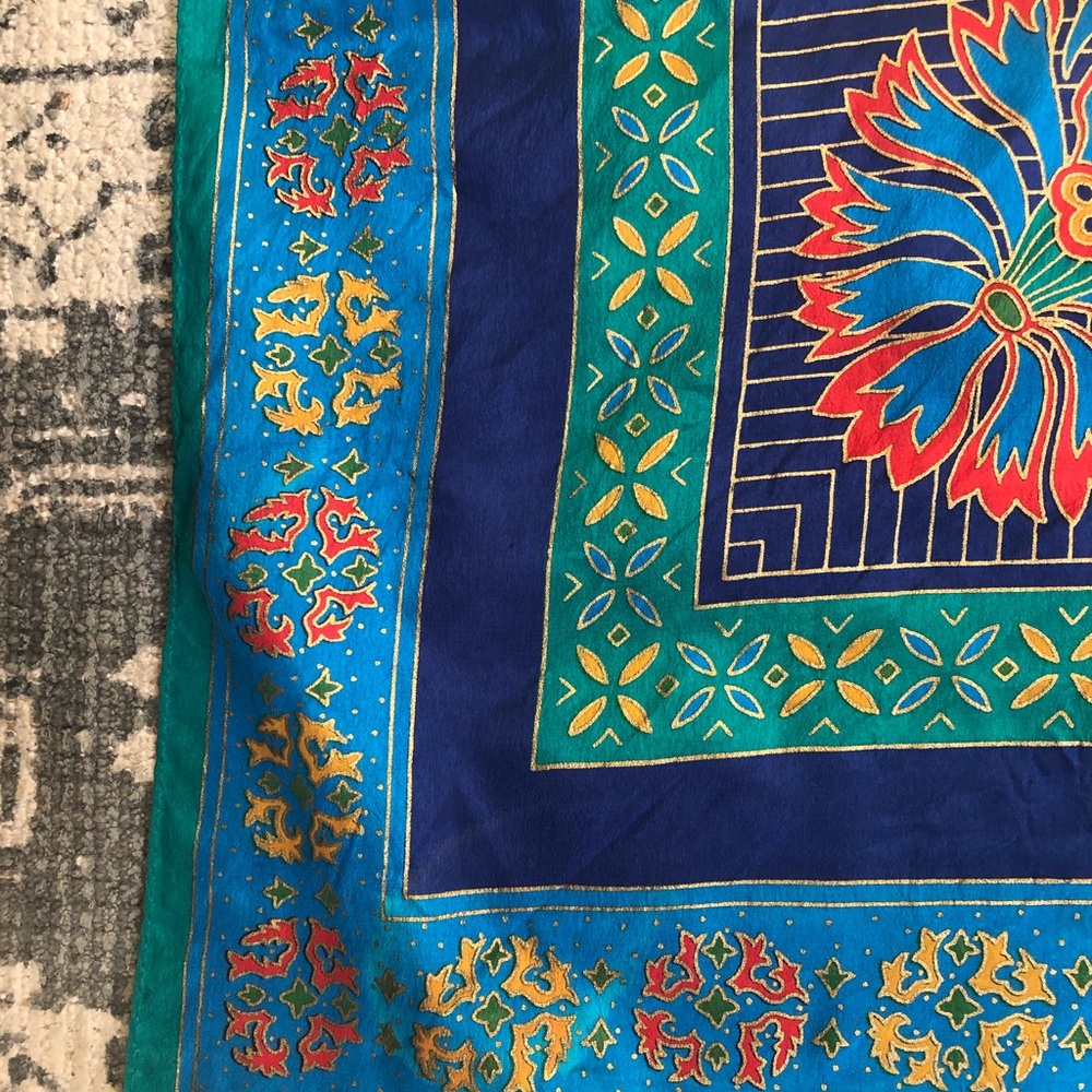 Oscar de la Renta scarf gold red blue teal - Picture 2 of 5
